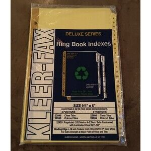Kleer-Fax Deluxe Series A-Z Ring Book Indexes 9.5 x 6 Inserts for Ring Book